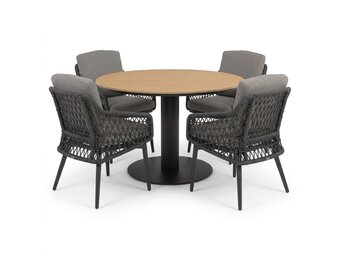 Panama/Vedra antraciet dining tuinset | 4 personen | polywood + touw | 120cm rond