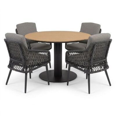 Panama/Vedra antraciet dining tuinset | 4 personen | polywood + touw | 120cm rond