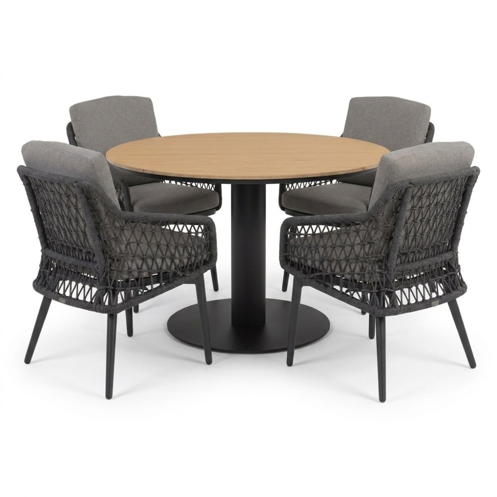 Panama/Vedra antraciet dining tuinset | 4 personen | polywood + touw | 120cm rond