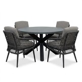 Meran/Vedra antraciet dining tuinset | 4 personen | polystone + touw | Ø135cm rond