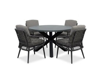 Meran/Vedra antraciet dining tuinset | 4 personen | polystone + touw | Ø135cm rond