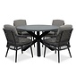 BUITEN living Meran/Vedra antraciet dining tuinset | 4 personen | polystone + touw | Ø135cm rond