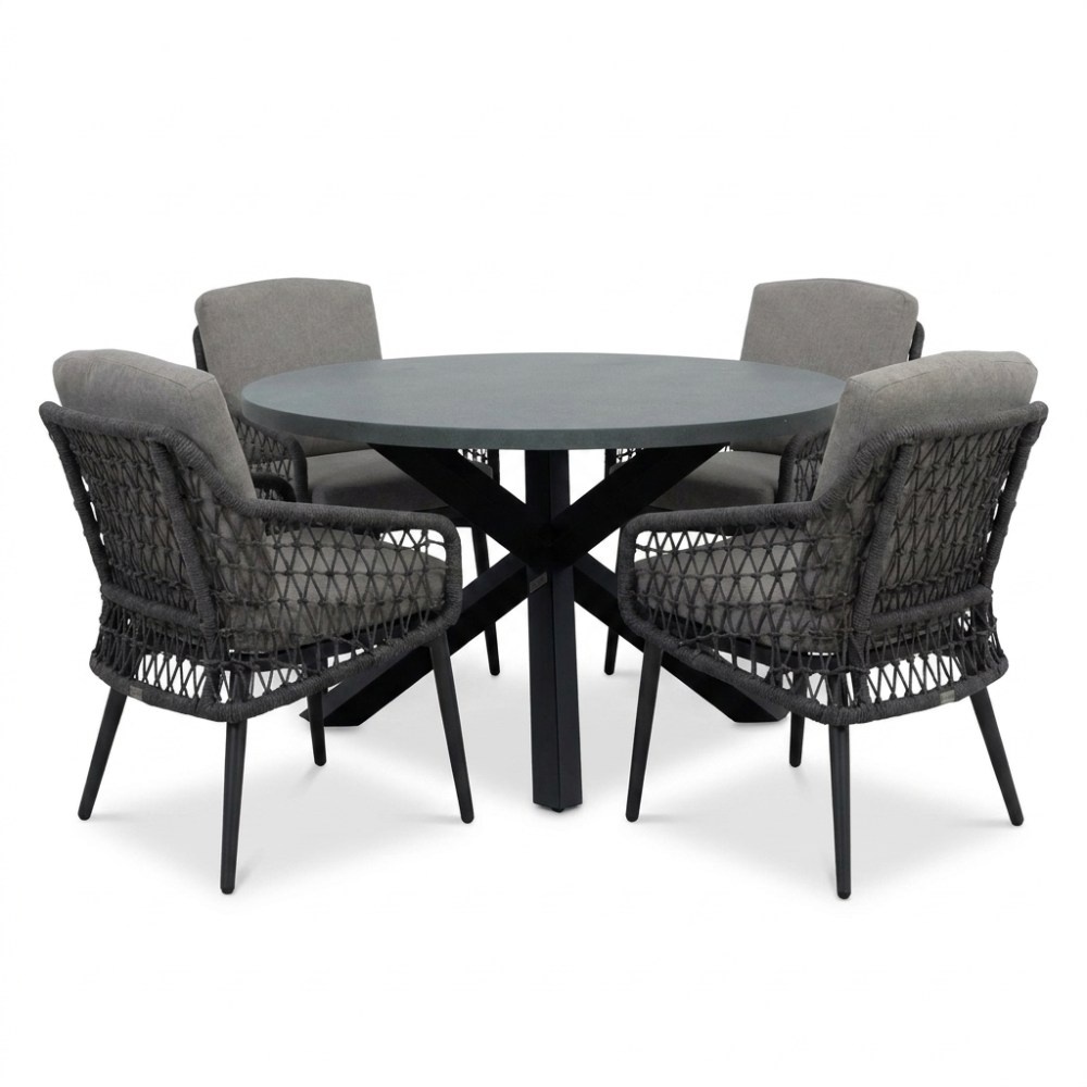 Meran/Vedra antraciet dining tuinset | 4 personen | polystone + touw | Ø135cm rond