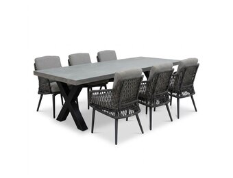 Lyon betonlook/Vedra antraciet dining tuinset | 6 personen | polystone + touw | 250cm
