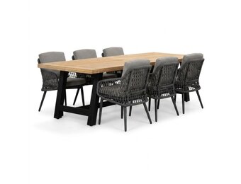 James/Vedra antraciet dining tuinset | 6 personen | teakhout + touw | 260cm