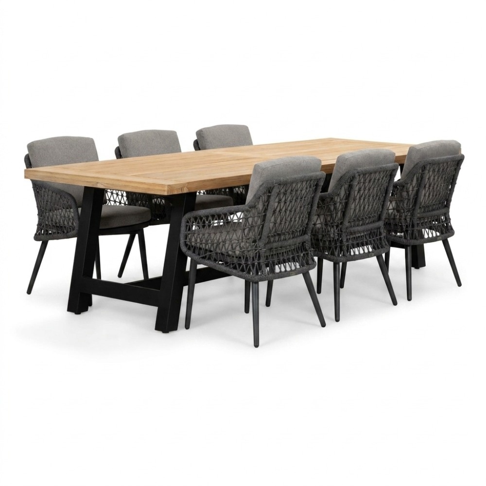 James/Vedra antraciet dining tuinset | 6 personen | teakhout + touw | 260cm