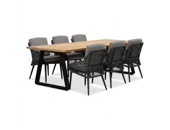 Elena/Vedra antraciet dining tuinset | 6 personen | teakhout + touw | 240cm