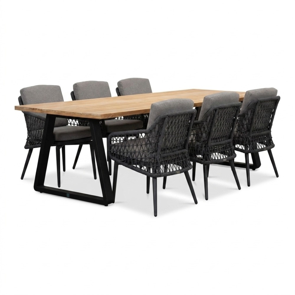 Elena/Vedra antraciet dining tuinset | 6 personen | teakhout + touw | 240cm