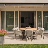 Cleve/Vedra antraciet dining tuinset | 6 personen | teakhout + touw | Ø140cm rond