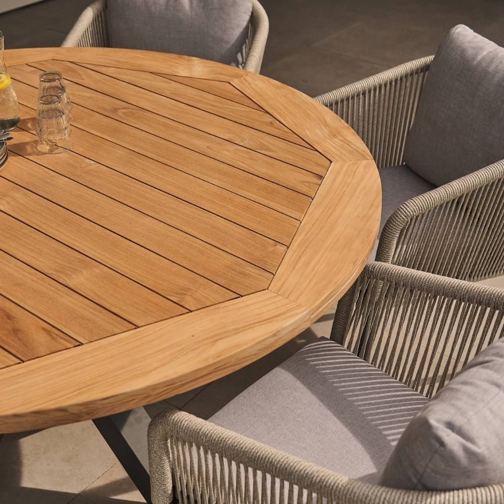 Cleve/Vedra antraciet dining tuinset | 6 personen | teakhout + touw | Ø140cm rond