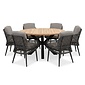LUX outdoor living Cleve/Vedra antraciet dining tuinset | 6 personen | teakhout + touw | Ø140cm rond