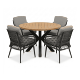 Cleve/Vedra antraciet dining tuinset | 4 personen | teakhout + touw | 120cm rond
