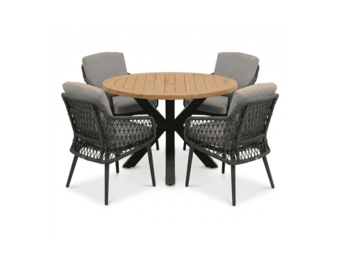 Cleve/Vedra antraciet dining tuinset | 4 personen | teakhout + touw | 120cm rond