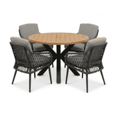 Cleve/Vedra antraciet dining tuinset | 4 personen | teakhout + touw | 120cm rond