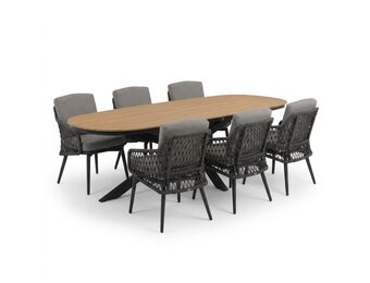 Texas/Vedra antraciet dining tuinset | 6 personen | polywood + touw | 260cm