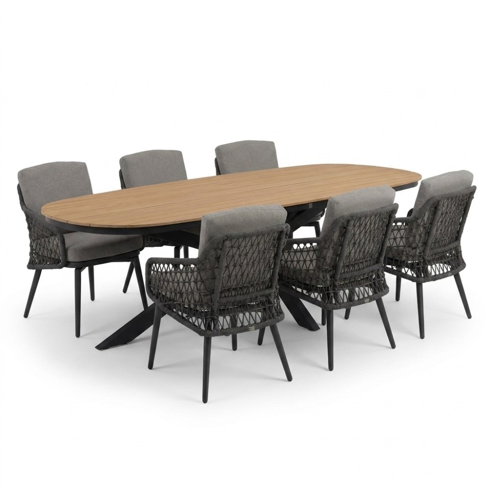 Texas/Vedra antraciet dining tuinset | 6 personen | polywood + touw | 260cm