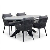 Stockholm/Vedra antraciet dining tuinset | 4 personen | polystone + touw | 200cm