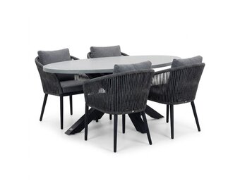 Stockholm/Vedra antraciet dining tuinset | 4 personen | polystone + touw | 200cm