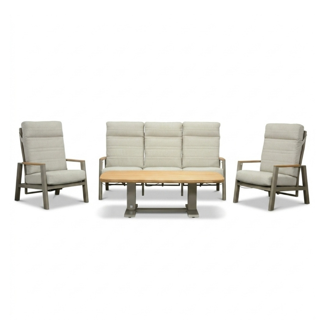 Brighton stoel-bank loungeset - verstelbaar 5 personen | aluminium + teak | beige | 4-delig