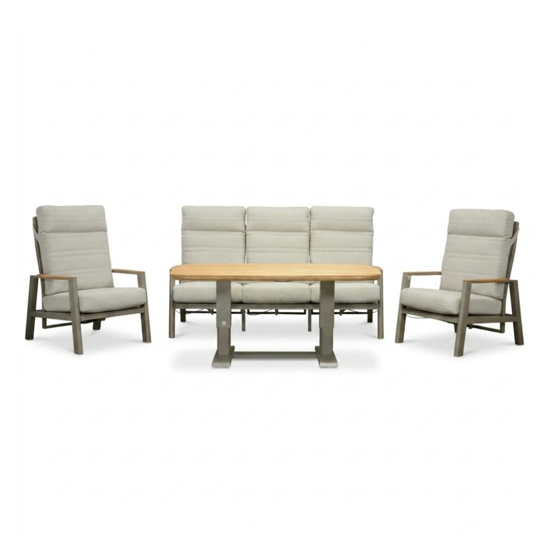 Brighton stoel-bank loungeset - verstelbaar 5 personen | aluminium + teak | beige | 4-delig