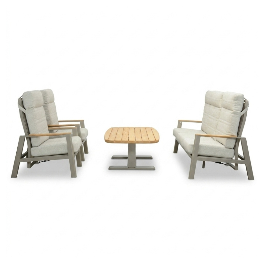 Brighton stoel-bank loungeset - verstelbaar 5 personen | aluminium + teak | beige | 4-delig