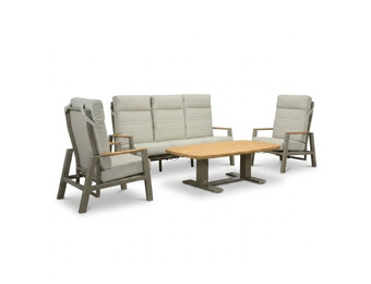 Brighton stoel-bank loungeset - verstelbaar 5 personen | aluminium + teak | beige | 4-delig