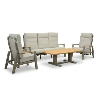 Brighton stoel-bank loungeset - verstelbaar 5 personen | aluminium + teak | beige | 4-delig