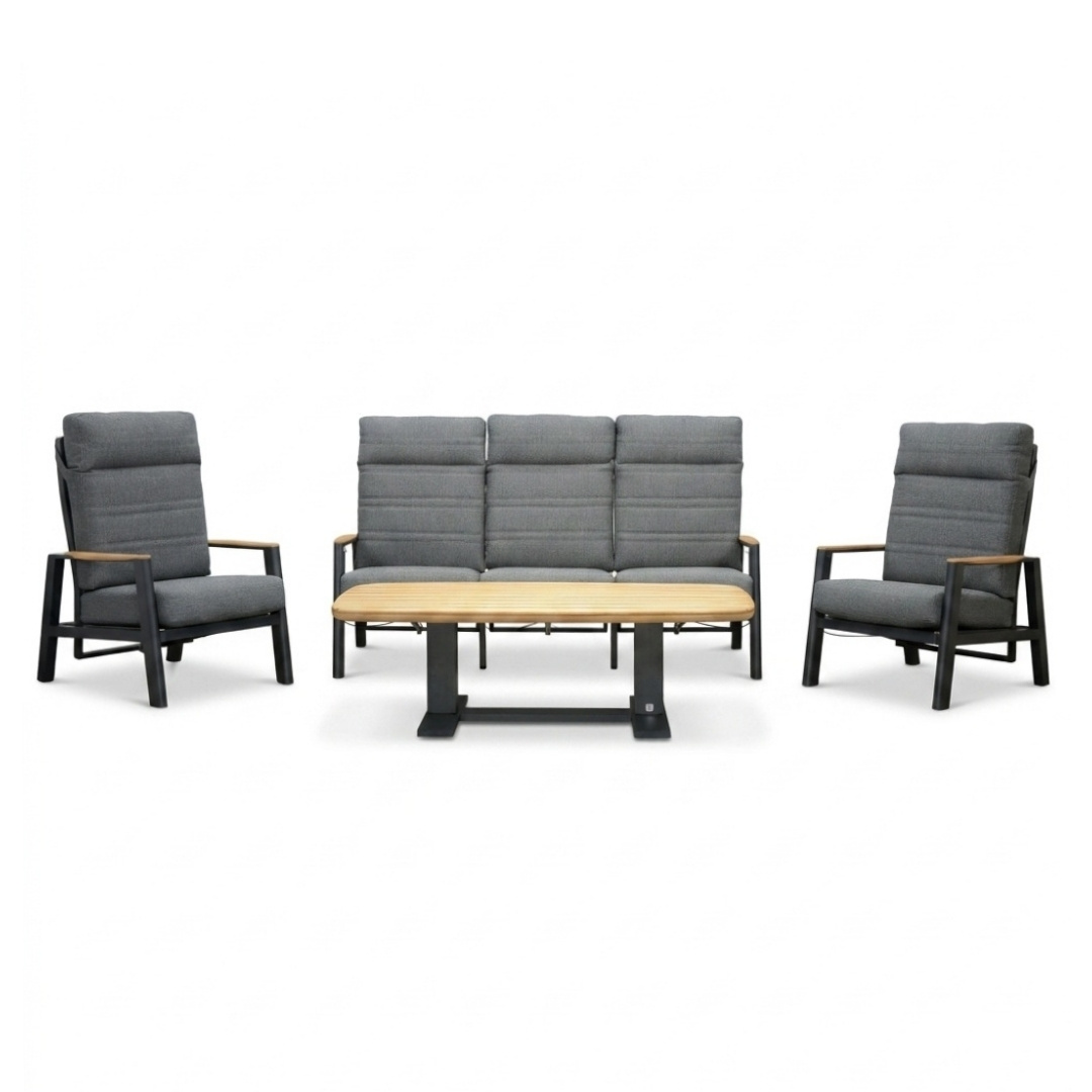 Brighton stoel-bank loungeset - verstelbaar 5 personen | aluminium + teak | antraciet | 4-delig