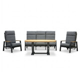 Brighton stoel-bank loungeset - verstelbaar 5 personen | aluminium + teak | antraciet | 4-delig