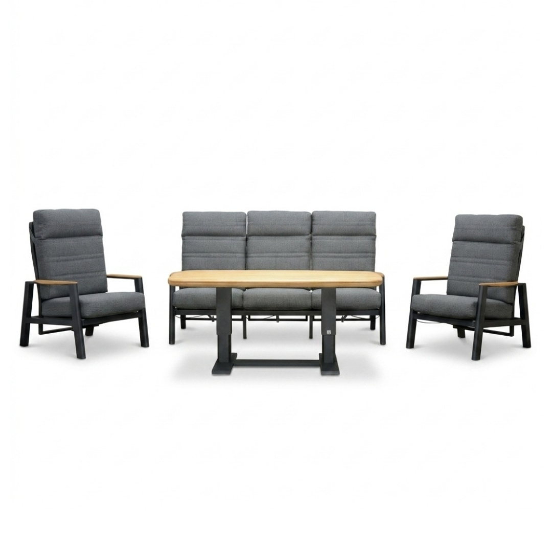 Brighton stoel-bank loungeset - verstelbaar 5 personen | aluminium + teak | antraciet | 4-delig