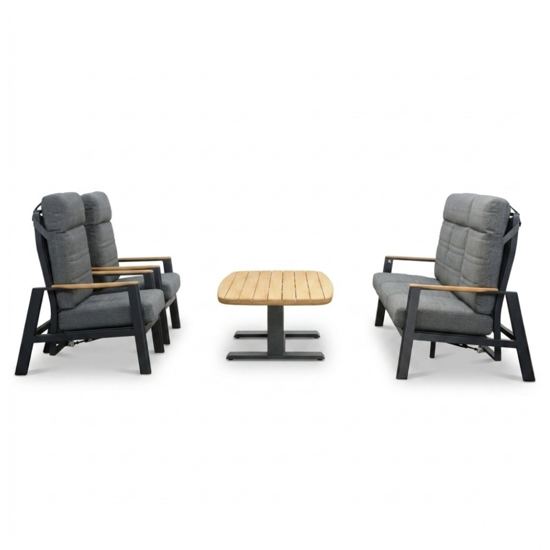 Brighton stoel-bank loungeset - verstelbaar 5 personen | aluminium + teak | antraciet | 4-delig