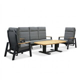 Brighton stoel-bank loungeset - verstelbaar 5 personen | aluminium + teak | antraciet | 4-delig
