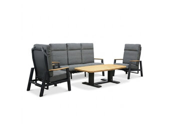 Brighton stoel-bank loungeset - verstelbaar 5 personen | aluminium + teak | antraciet | 4-delig