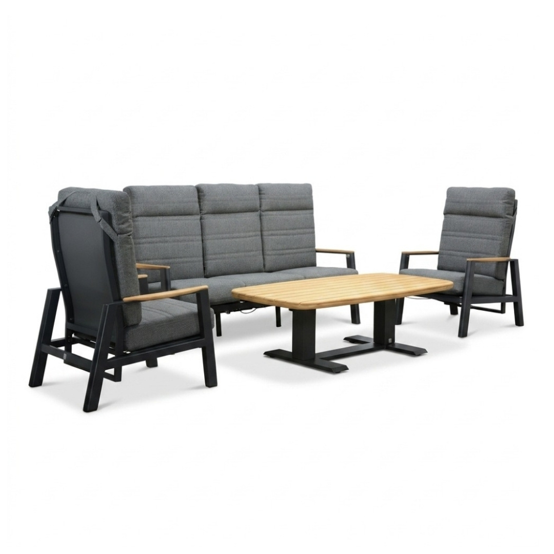 Brighton stoel-bank loungeset - verstelbaar 5 personen | aluminium + teak | antraciet | 4-delig