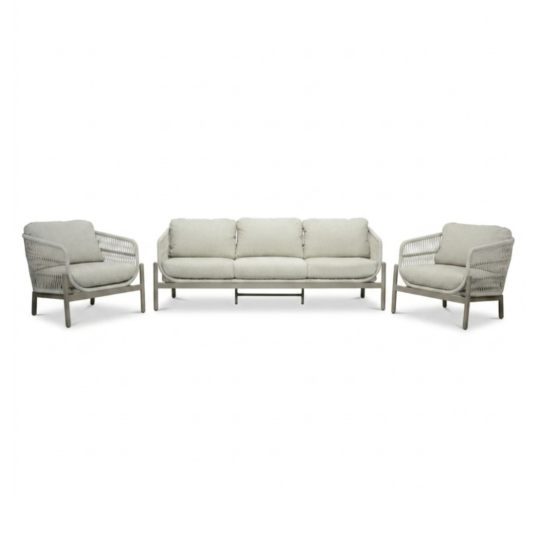 Puglia stoel-bank loungeset 5 personen incl. tafels | touw + aluminium | beige | 5-delig