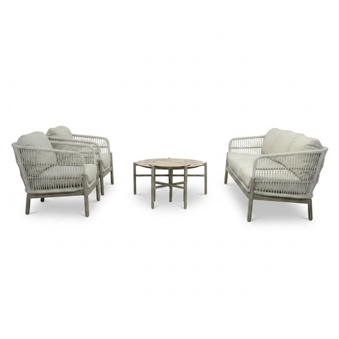 Puglia stoel-bank loungeset 5 personen incl. tafels | touw + aluminium | beige | 5-delig