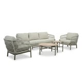 Puglia stoel-bank loungeset 5 personen incl. tafels | touw + aluminium | beige | 5-delig