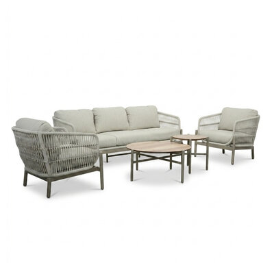 Puglia stoel-bank loungeset 5 personen incl. tafels | touw + aluminium | beige | 5-delig