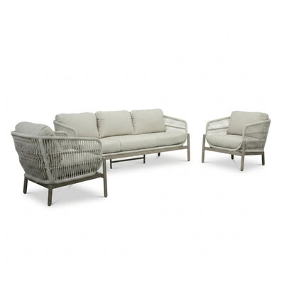 Puglia stoel-bank loungeset 5 personen | touw + aluminium | beige | 3-delig