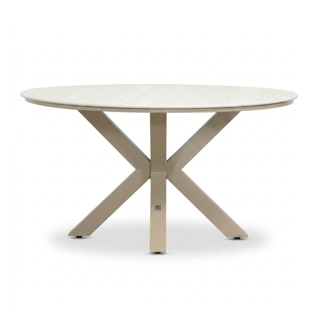 Calma dining tuintafel 5 personen | sintered stone + aluminium | Marble Latte | 140cm rond