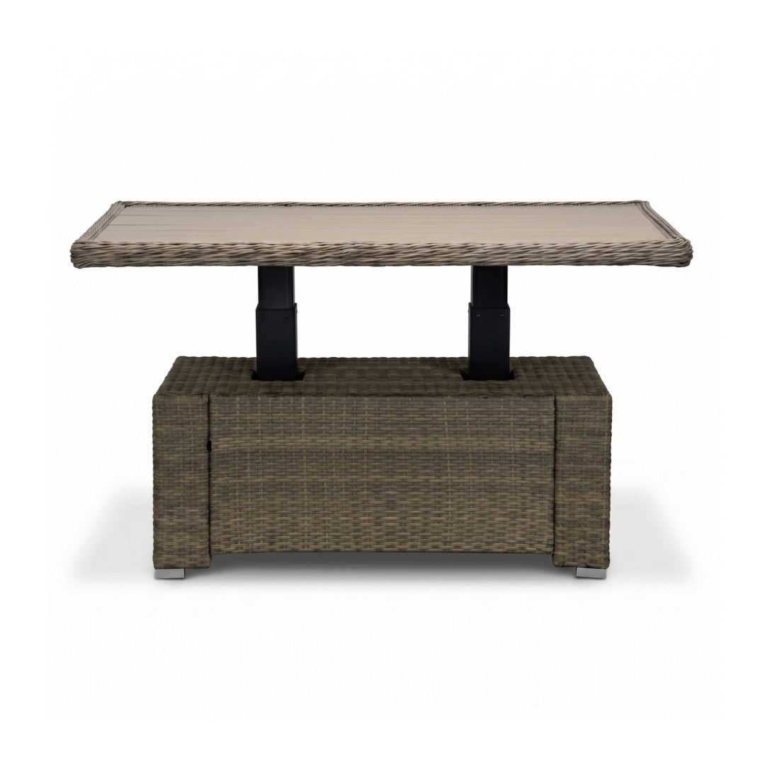 Malibu stoel-bank loungeset met verstelbare tafel 5 personen | wicker + polywood | Ash Grey | 4-delig