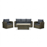 Malibu stoel-bank loungeset met verstelbare tafel 5 personen | wicker + polywood | Ash Grey | 4-delig
