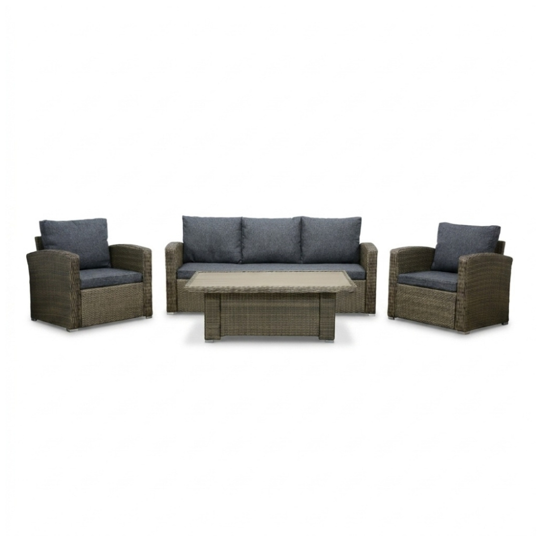 Malibu stoel-bank loungeset met verstelbare tafel 5 personen | wicker + polywood | Ash Grey | 4-delig