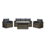 Malibu stoel-bank loungeset met verstelbare tafel 5 personen | wicker + polywood | Ash Grey | 4-delig