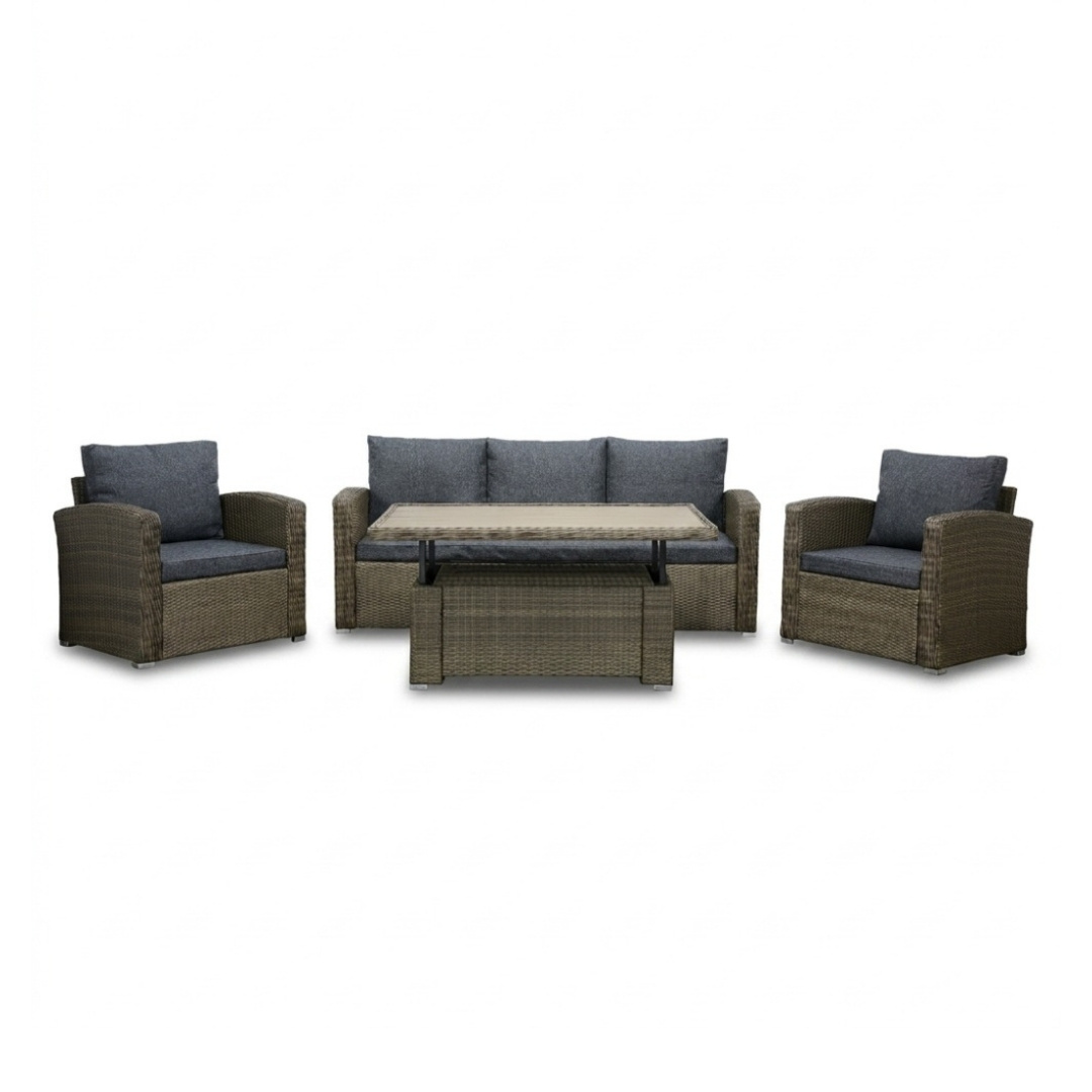 Malibu stoel-bank loungeset met verstelbare tafel 5 personen | wicker + polywood | Ash Grey | 4-delig