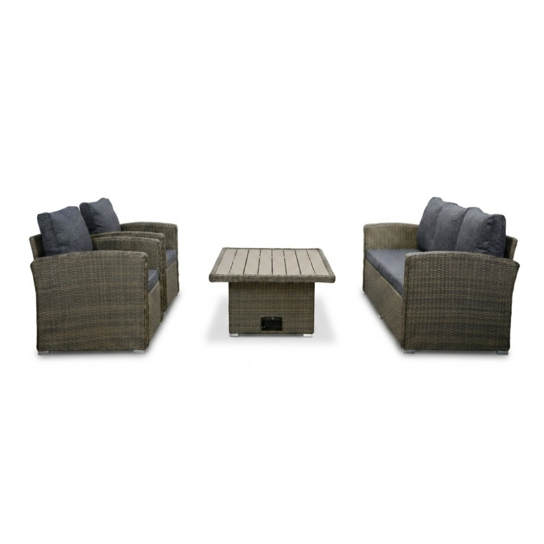 Malibu stoel-bank loungeset met verstelbare tafel 5 personen | wicker + polywood | Ash Grey | 4-delig