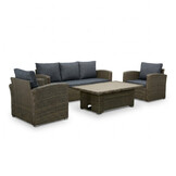 Malibu stoel-bank loungeset met verstelbare tafel 5 personen | wicker + polywood | Ash Grey | 4-delig