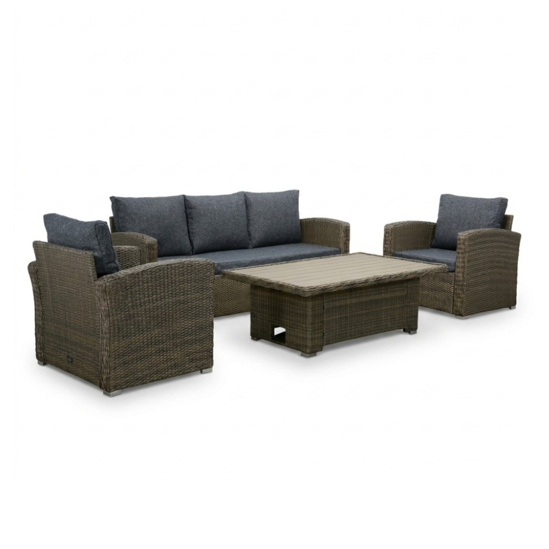 Malibu stoel-bank loungeset met verstelbare tafel 5 personen | wicker + polywood | Ash Grey | 4-delig