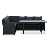 Stockholm dining loungeset 6 personen | wicker + polywood | zwart/Natural Wood | 3-delig - 245x169cm