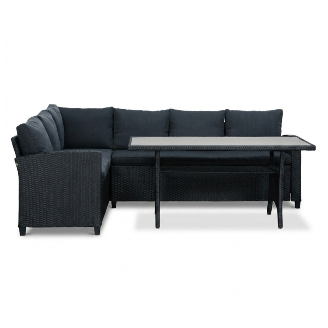 Stockholm dining loungeset 6 personen | wicker + polywood | zwart/Natural Wood | 3-delig - 245x169cm